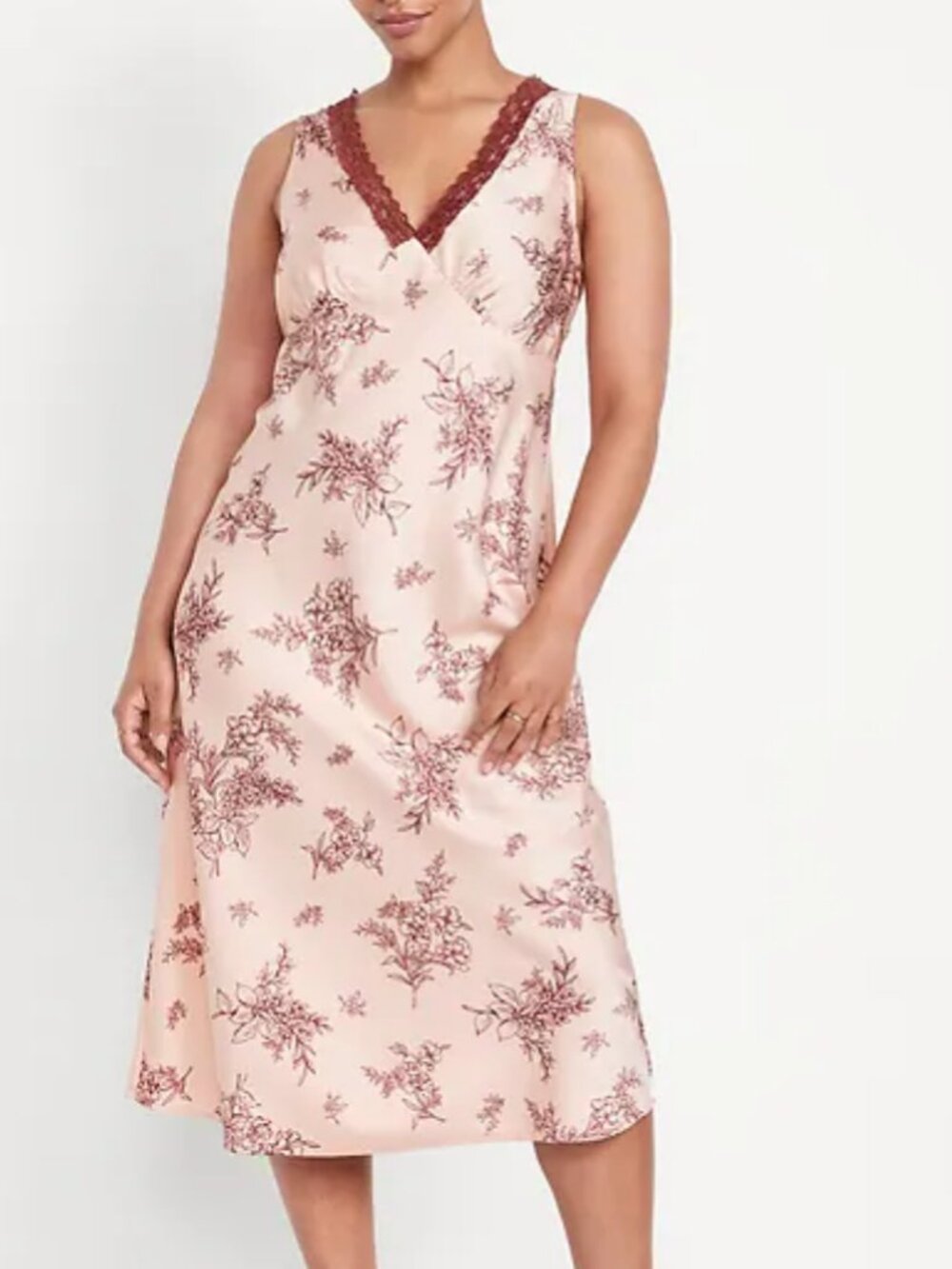 Lace-Trim Satin Midi Dress (tall)